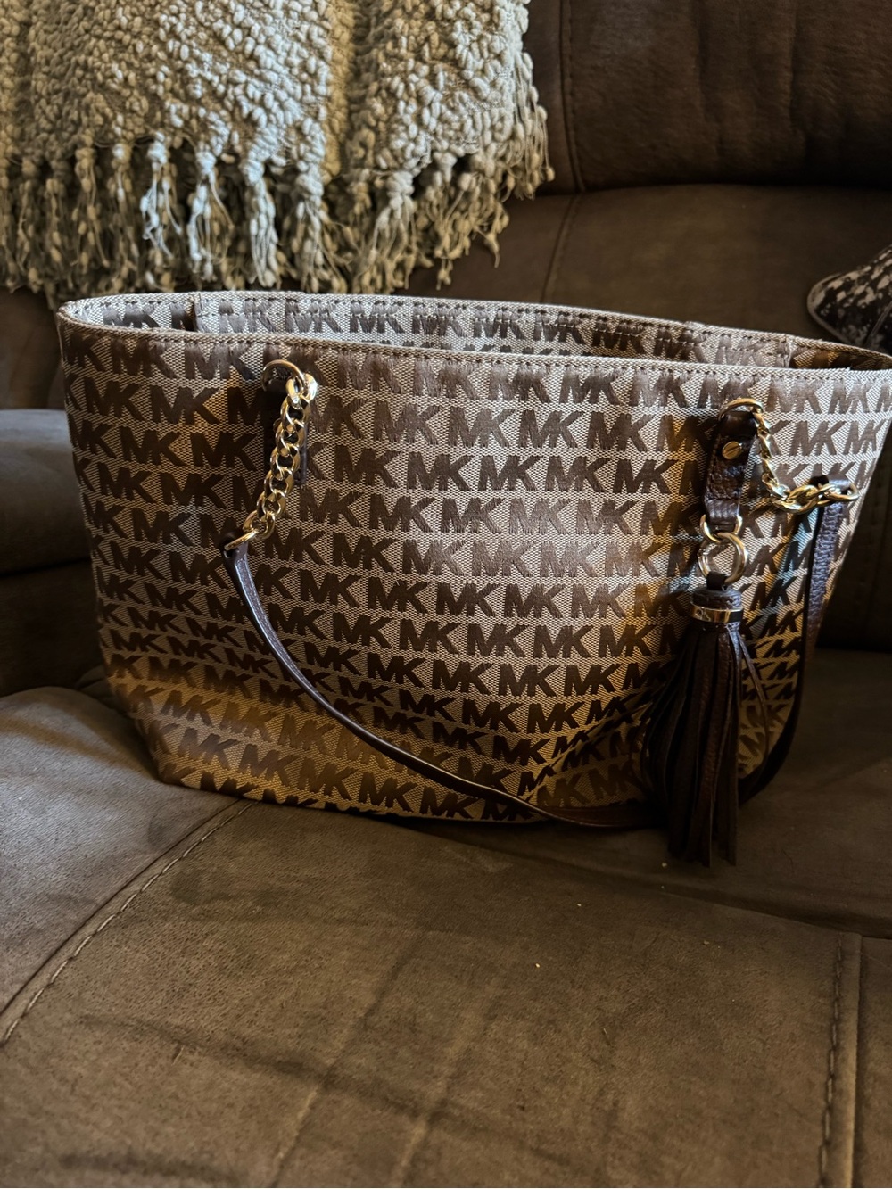 Michael Kors Brown Signature MK Tote with Tassel Charm